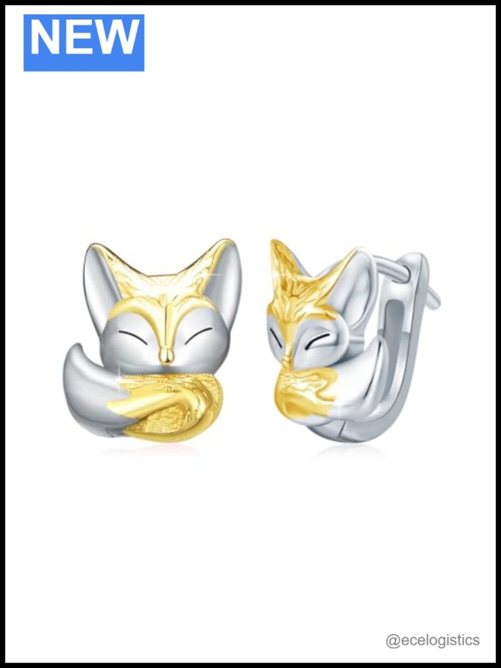 Sterling Silver Fox Stud Earrings, Hypoallergenic, 10mm
